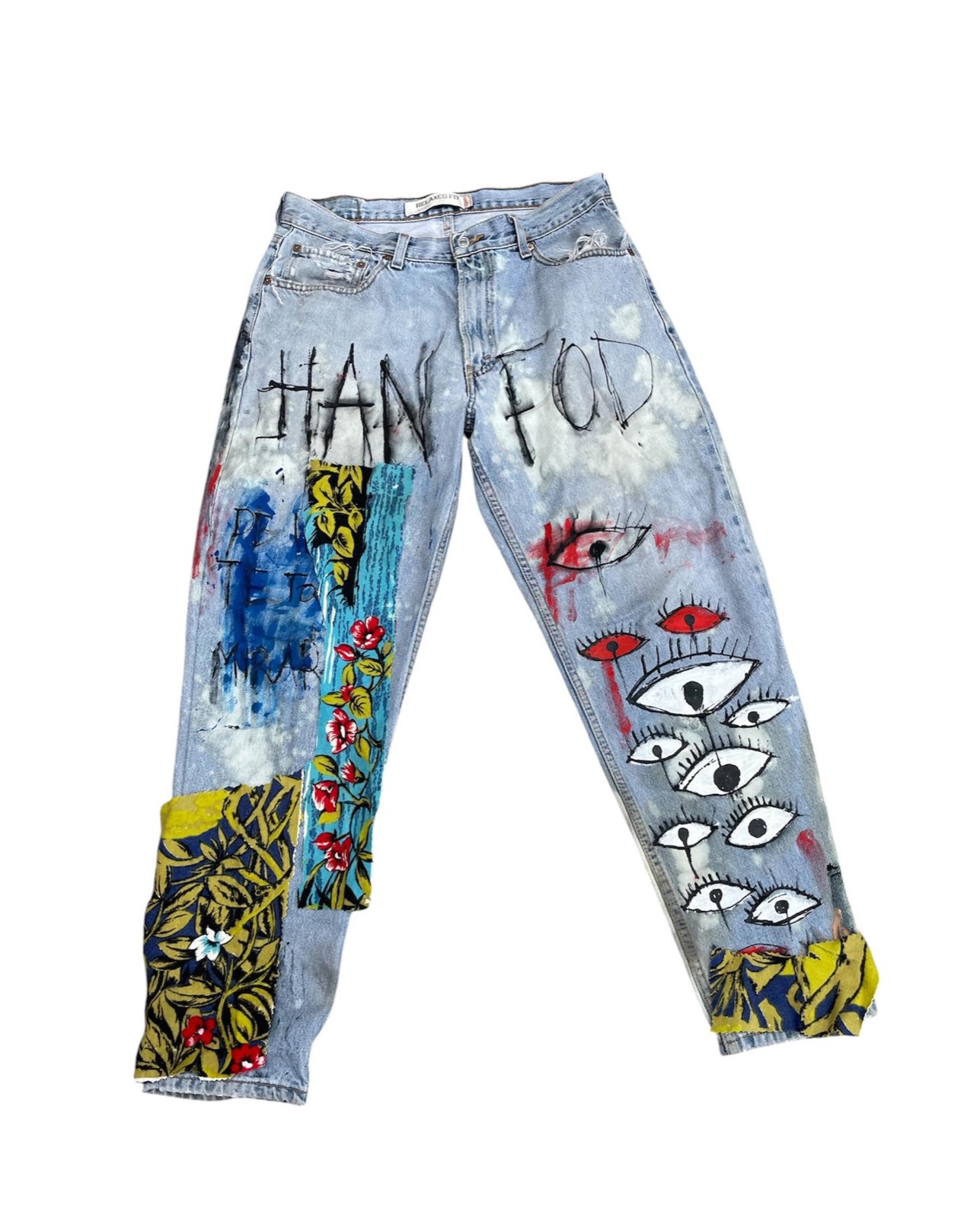 Jeans pintados a mano, motivo calavera